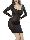 Women's Long Sleeves Bodycon Dress Glossy Silk Smooth See Through Tight Dress