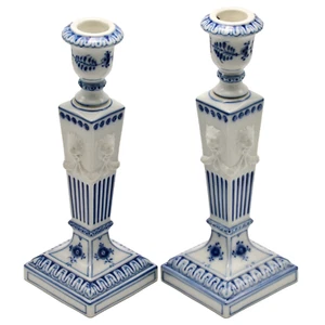 ROYAL COPENHAGEN Original Vintage Signed Fluted Porcelain Lion Head Candlesticks - Picture 1 of 24