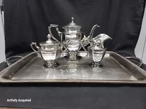 ART DECO GERMAN SILVER TEA SET Sugar, Creamer, Tray Hand Made Beaded 1930S - Picture 1 of 24