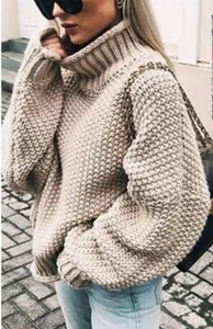 Super Stylish High Neck Sweater chunky knit medium women camel color loose fit  - Picture 1 of 1