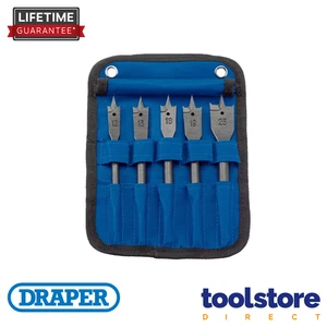 Draper Flat Wood Drill Bit Set 13 16 19 25 32mm c/w Storage Roll - 17426 - Picture 1 of 3