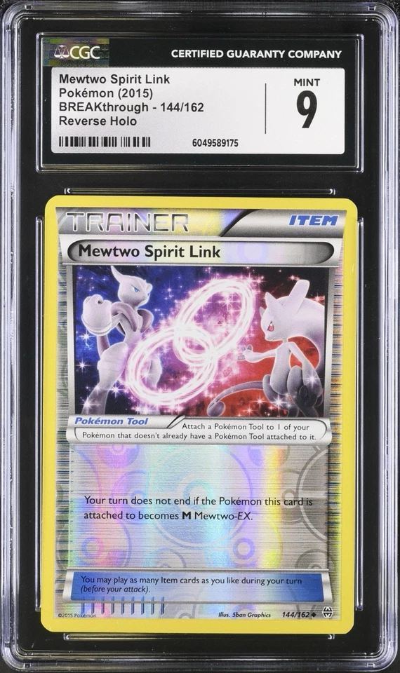 CGC 9 MINT Mewtwo Spirit Link 144/162 XY Breakthrough Reverse Holo 2015 Pokemon - Image 1 of 2