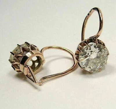 Vintage Art Deco Style Lab Created Diamond Drop Dangle 14K Rose Gold FN Earrings - Image 1 of 3