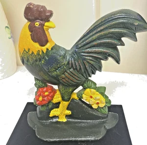 8 inch Cast Iron colorful Rooster Door Stopper - Picture 1 of 3