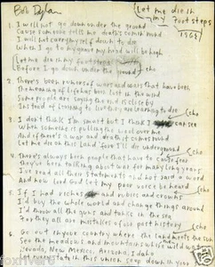 BOB DYLAN Signed Lyrics - 'Let Me Die In My Footsteps' - 10"x8" reprint - Picture 1 of 1