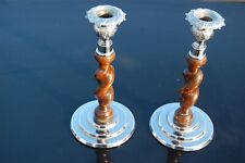 Art Deco Oak Barley Twist & Chromed Candlesticks Nice Condition.