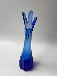 Vintage Cobalt Blue Five Finger Art Glass Swung Vase 10.5” - Picture 1 of 9