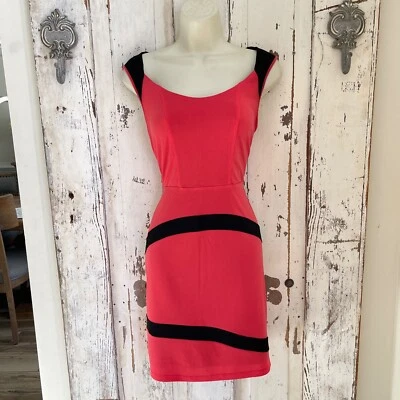 Marc New York Size 6 Womans Coral Pink Black Sheath Career Cocktail Party Dress - Image 1 of 4
