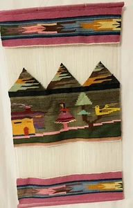 Peruvian Wool & Cotton Hand Woven Folk Art Tapestry Wall Hanging Peru - Picture 1 of 8