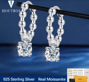 Damen Ohrringe Diamant Stein,Silber Mit 585 Weissgold Plattiert,neu,zertifiziert - Bild 1 von 2