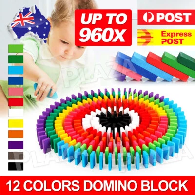240-960pcs Wooden Domino Blocks Tiles Tumbling Dominoes Knock Down Kids Toys AU - image 1 of 4