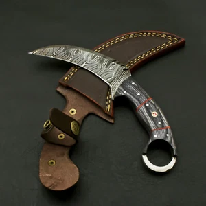 HANDMADE DAMASCUS BLADE CUSTOM PAKKA WOOD KARAMBIT HUNTING KNIFE/FULL TANG - Picture 1 of 5