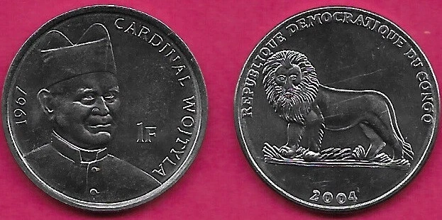 CONGO DEMOCRATIC REP 1 FRANC 2004 UNC 1 YEAR TYPE,(CARDINAL)25Th ANNIVERSARY POP - Image 1 of 1