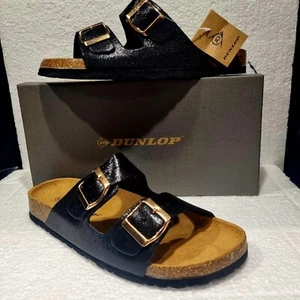LADIE'S SIZE 5 BLACK DUNLOP BUCKLED 2 BAR MULE/SANDALS (Leona) - Picture 1 of 7