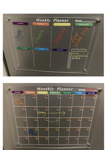 Set of 2 Acrylic Magnetic Fridge Calendars Dry Erase, Weekly and Monthly 40x30cm - Picture 1 of 11