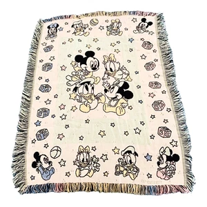 Vtg Disney Babies Woven Tapestry Throw Blanket Baby Mickey Minnie Donald Daisy - Picture 1 of 9