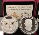 2017 Eyes Great Horned Owl $15 Pure Silver Proof Canada Glow-in-Dark Coin