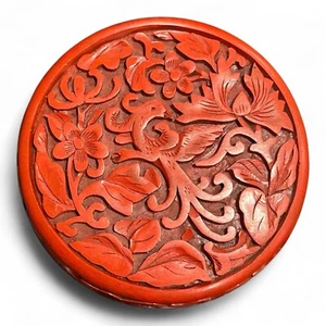 2.75 Inches Diameter vintage Chinese Floral cinnabar trinket ? Or Seal Ink? box - Picture 1 of 6