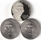 2024-S San Francisco Proof Jefferson Nickel mit Philadelphia & Denver (3 Münzen)