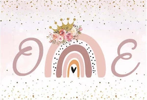 BOHEMIAN PINK CROWN STARS PERSONALISED 1ST FIRST BIRTHDAY PARTY BANNER BACKDROP - Picture 1 of 4