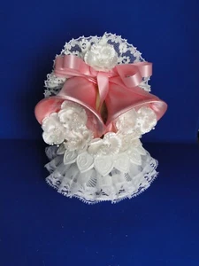 New Vintage "Bridal Bells " Wedding CakeTop, Pink satin bells #257 - Picture 1 of 8