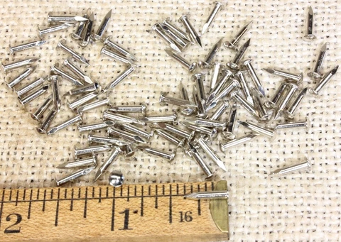 3/8” Nickel on Brass BRADS Escutcheon pins 25 NAILS large head #15 gauge US made Cover