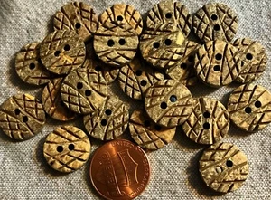 24 Carved Natural Coconut Shell Sew-through 2-hole Buttons 9/16" 14.5mm # 4896 - Picture 1 of 1