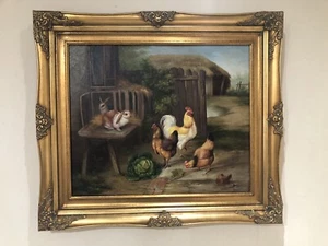 Großes Ölgemälde 20. Jahrhundert Bauernhof Hof Edgar Jagd Manier - Bild 1 von 7