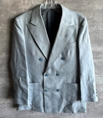 Vintage 50s Biagio Passaro Blue Wool & Silk Double-Breasted Suit Jacket / Blazer - Imagem 1 de 4