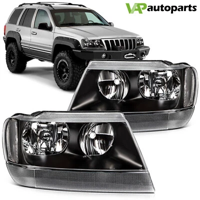 Headlamp For Jeep Grand Cherokee 1999-2004 Black Housing Headlight Assembly Pair - Image 1 of 4