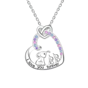 Herz Halskette Damen Elefant Mutter & Kind Strass Steine Vergoldet Versilbert - Bild 1 von 8
