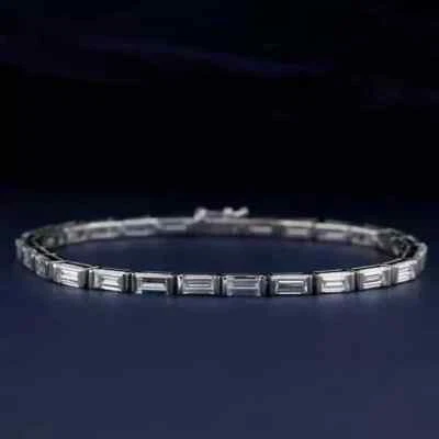 8Ct Baguette Cut Lab Created Diamond Women Tennis Bracelet 14K White Gold Plated - Image 1 of 4