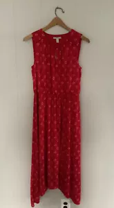 Dana Buchman Sz Medium Red White Elastic Waist Asymmetrical Hem Midi Dress NWT! - Picture 1 of 10