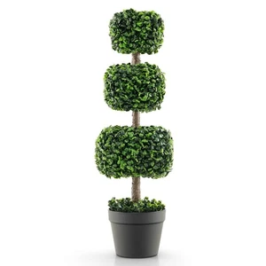 "Árbol topiario de boj artificial de 35"" con maceta de plástico llena de cemento plantas verdes" - Imagen 1 de 9