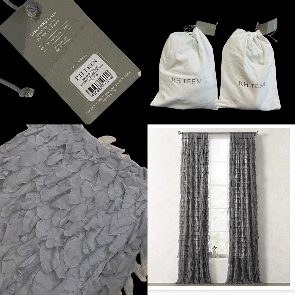 Restauración Hardware Bebé y Adolescente PANELES CORTINAS DE TUL EN CASCADA ¡Carbón con etiquetas! Foto 1 de 4