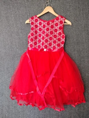 Sunny Fashion Red Layered Dress Sequin Accent Christmas Girls Dress Size 12 - Image 1 of 4