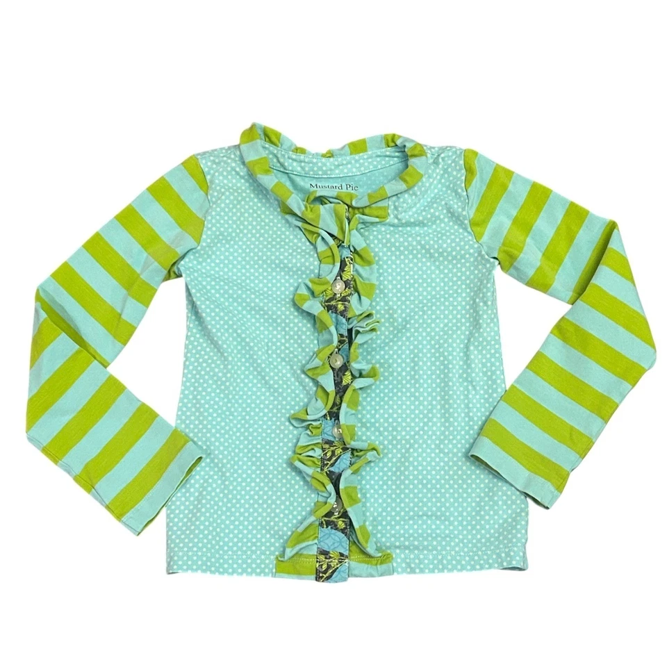 Mustard Pie Girls Top Size 5 Ruffle Stripe Polka Dot Long Sleeve Shirt - Image 1 of 4