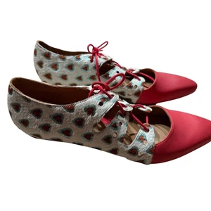 vtg John Fluevog pony hair print Shoes Womens Size Lace Up Pointed Toe Flats - Picture 1 of 9