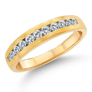 Men's 10K Yellow Gold White Lab Grown Diamond Satin Finish Wedding Band Ring - Picture 1 of 3