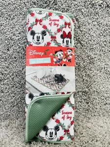 2 Pk Disney Mickey Minnie Dish Drying Mats 16" x 18" Christmas Wreath Holiday - Picture 1 of 8
