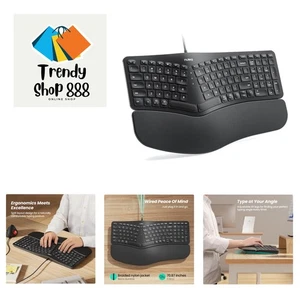 Luxury Wired Ergonomic Split Keyboard with Cushioned Wrist Rest - USB for PC/Mac - Picture 1 of 9