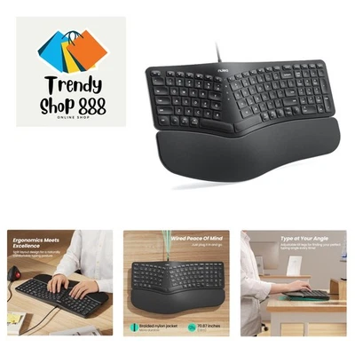 Luxury Wired Ergonomic Split Keyboard with Cushioned Wrist Rest - USB for PC/Mac - Image 1 of 4