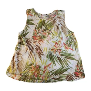 J. Jill Leinen Tank Top Damen Medium Beige Blatt Tropisch Hawaii Strand Maritim - Bild 1 von 6