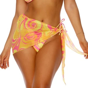 Sarong transparente corbata lateral asimétrica natación encubrimiento remolino estampado naranja 442319 S/M - Imagen 1 de 4
