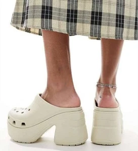 Crocs SIREN CLOG High-heeled Platform Stylish Womens 8 Light Weight Bone Ivory - Picture 1 of 9