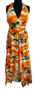 1970's Hukilau Fashions Honolulu Hawaiian halter Maxi Sun Beach Dress Juniors 10 - Picture 1 of 8