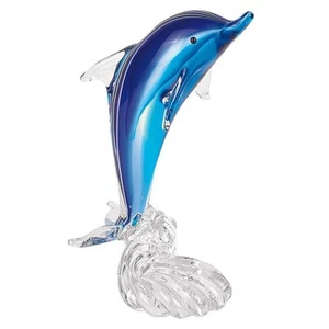 10" Blue Murano Glass Dolphin Figurine Tabletop Sculpture - Picture 1 of 3