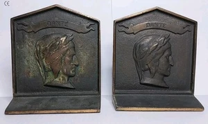 Antique Deco Cast Iron Bookend Dante Bust Profile Heavy Bronze 5" Excellent!!! - Picture 1 of 21