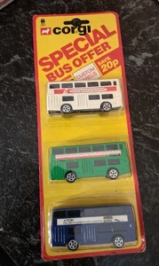 Rare Corgi Juniors Custom Labels Daimler Fleetline 3 Bus Pack - Opened Mettoy 82 - Picture 1 of 7