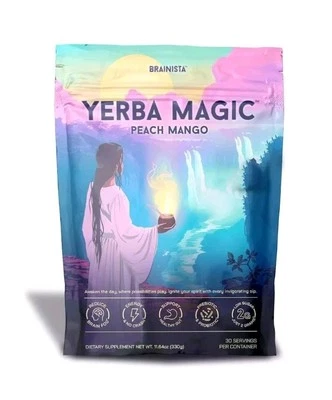 BRAINISTA Yerba Magic Yerba Mate Instant Tea Powder - Peach Mango Flavor - 30 Servings